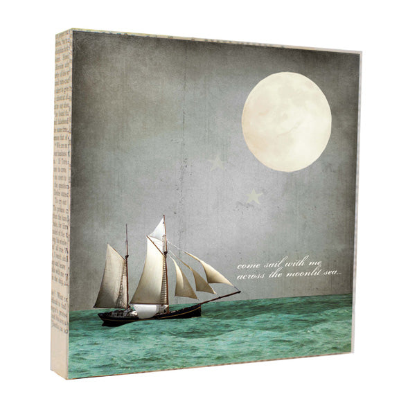 Moonlight Sailing  5x5 Original Fine Art -  Art Block
